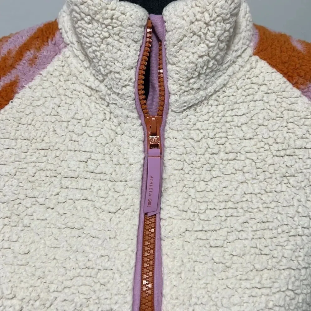 Athleta Girl Cream/Orange Long Sleeve So Snug Sherpa Half Zip Size X-Large/14